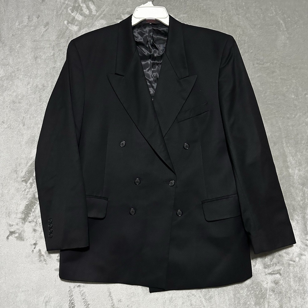 Andre Villard Paris 100% Wool Double Breasted Blazer Jacket Mens Size 44R Black